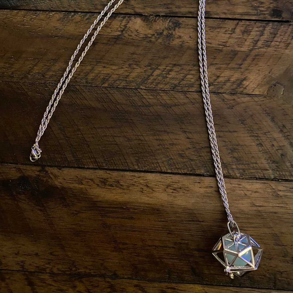 Silver/Diamond + Blue Stone Long Necklace